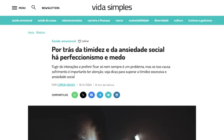 Recorte editorial matéria Vida Simples por trás da timidez e da ansiedade social há perfeccionismo e medo