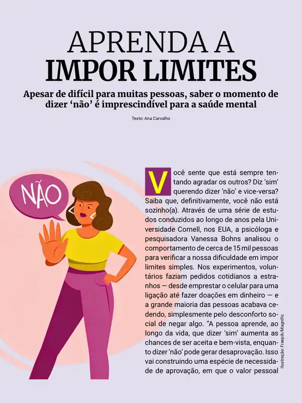 Capa da matéria da Revista Mente Afiada Aprenda a impor limites